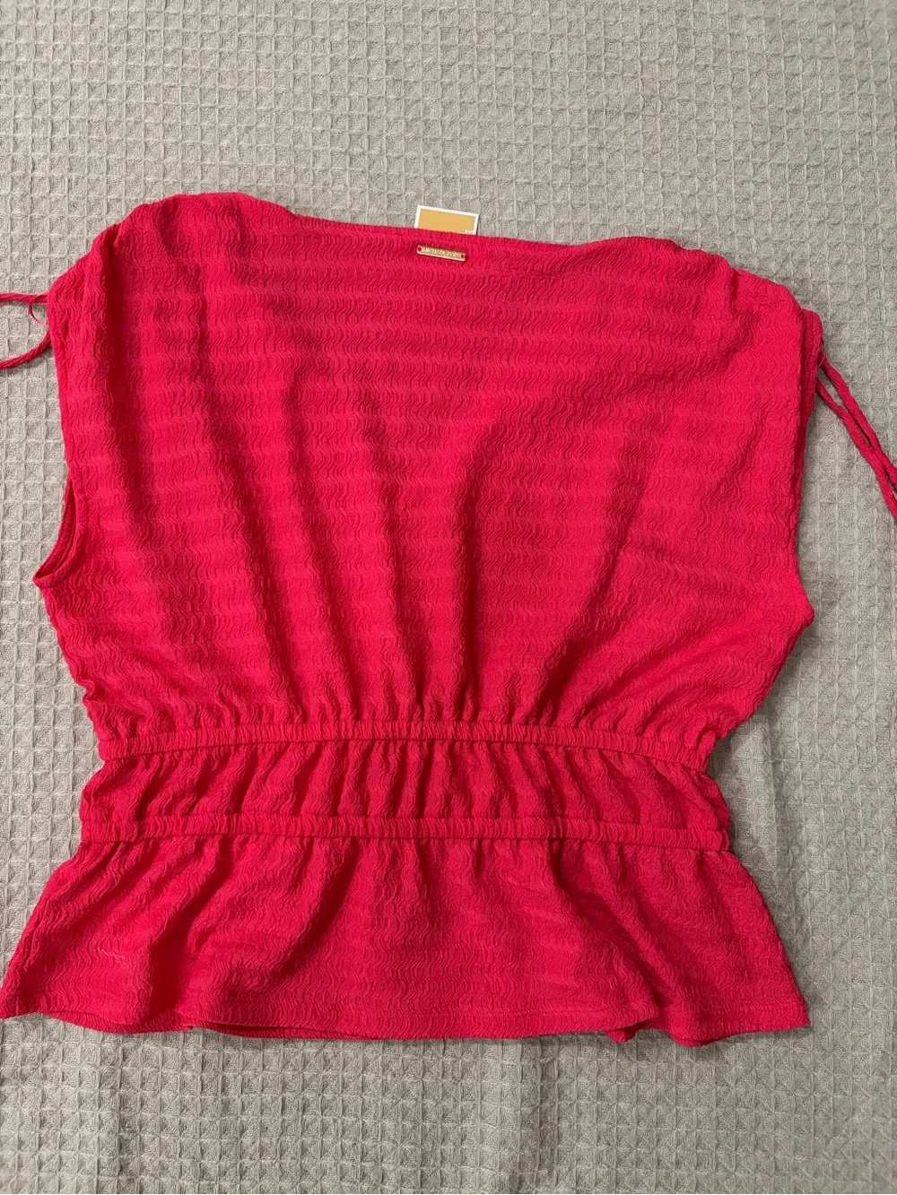 Michael Kors Bright Pink V-Neck Peplum Blouse